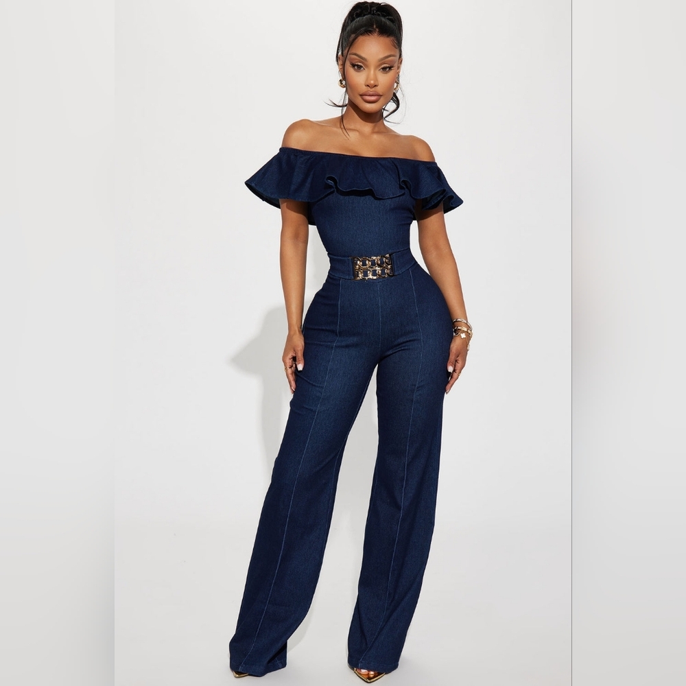 Elegant Navy Off-Shoulder Jumpsuit